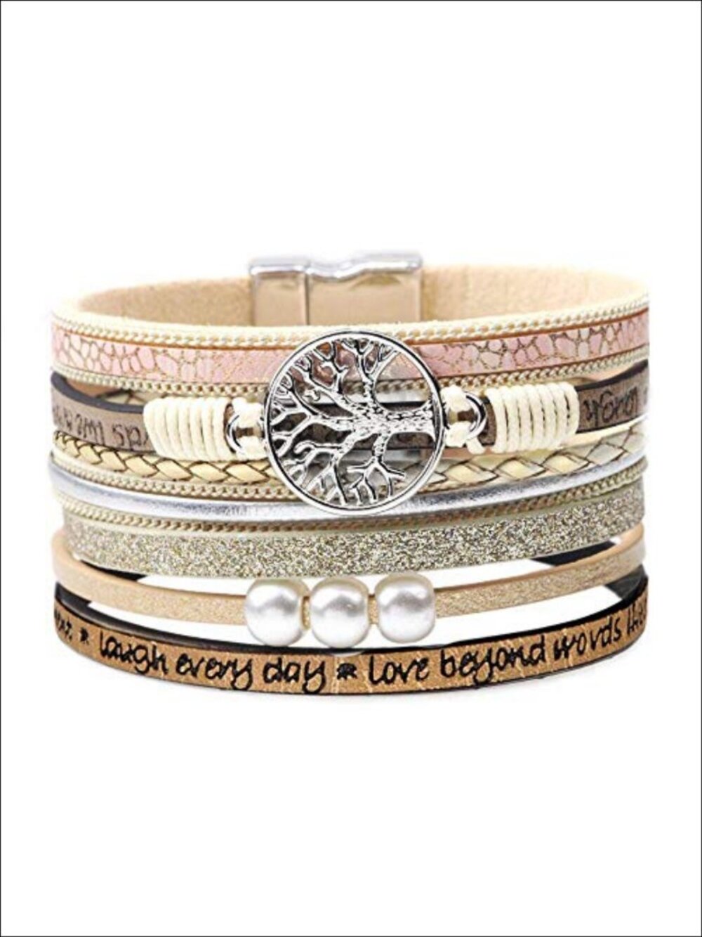 Leather Wrap Bracelet Hidden Inspirational Message Tree of Life Bohemian Cuff